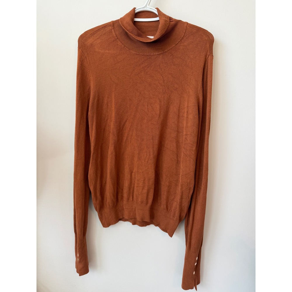 Skies Are Blue Burnt Orange Rust Turtleneck Sweater Gold Button Cuff Large